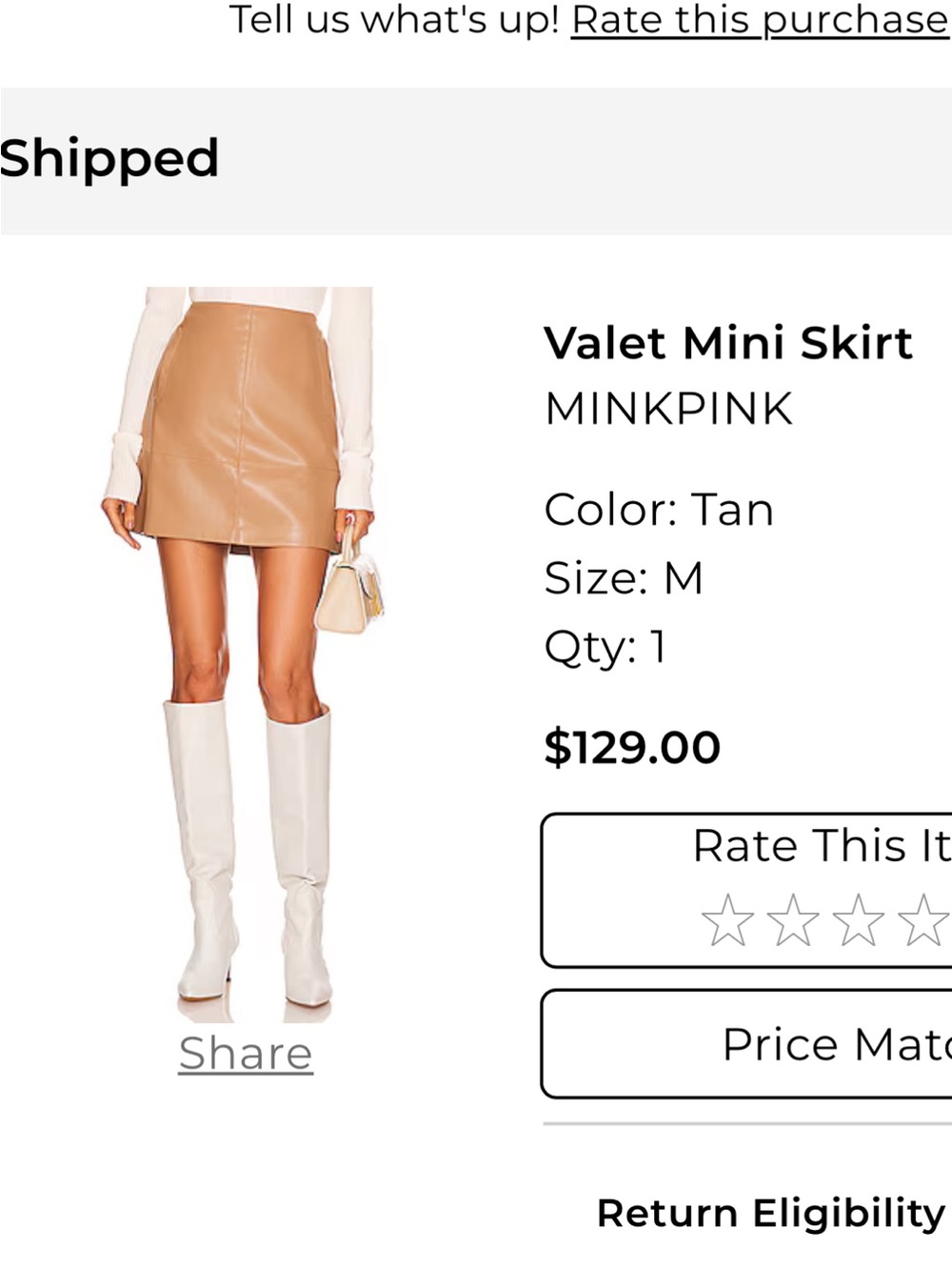 MINKPINK Tan Faux-Leather Valet Mini Skirt